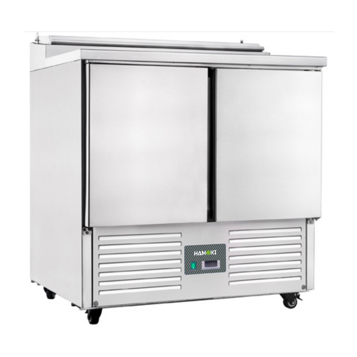 2 Door Refrigerated Salad Prep Counter with Stainless Steel Lid and Worktop - 215L (PS200)