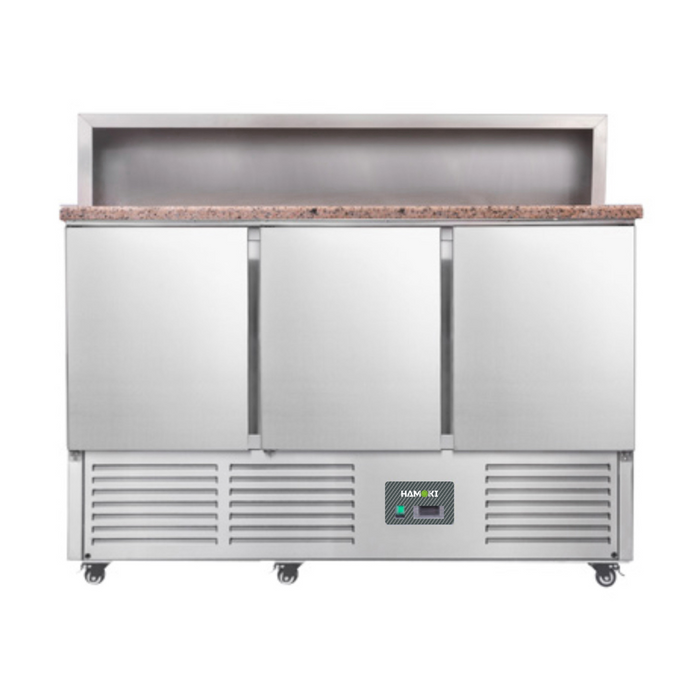 3 Door Refrigerated Salad Prep Counter with Granite Worktop - 346L (PS903)