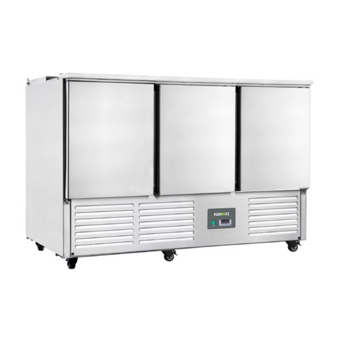 3 Door Refrigerated Salad Counter with Lid and Polyethylene Cutting Board - 346L (S903)