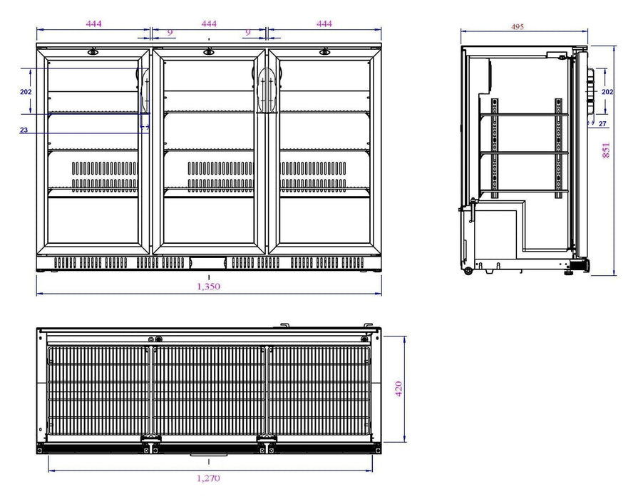 Combisteel Backbar Cooler Black 3 Doors